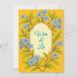 Blue linen rustic wedding in floral style  kaart