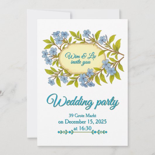 Blue linen rustic wedding in floral style kaart (Achterkant)