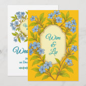Blue linen rustic wedding in floral style kaart (Voorkant / Achterkant)