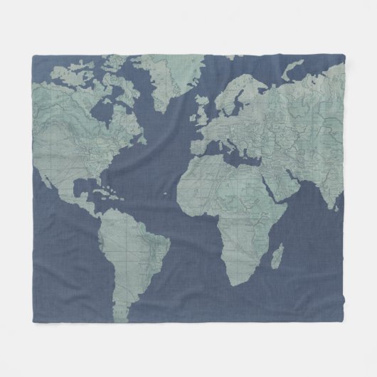 Blue Linen-Wereldkaart Fleece Deken (Voorkant (Horizontaal))