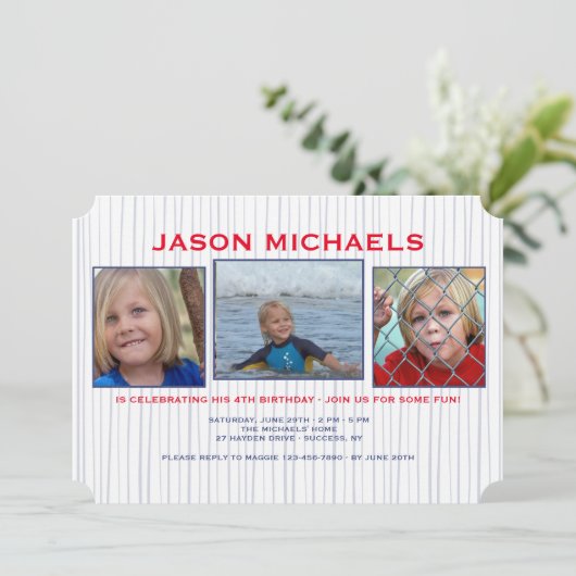 Blue Lines Photo Invitation Kaart (Staand voorkant)