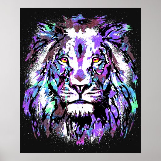Blue Lion Head - Realistisch Poster met lionzijde  (Voorkant)
