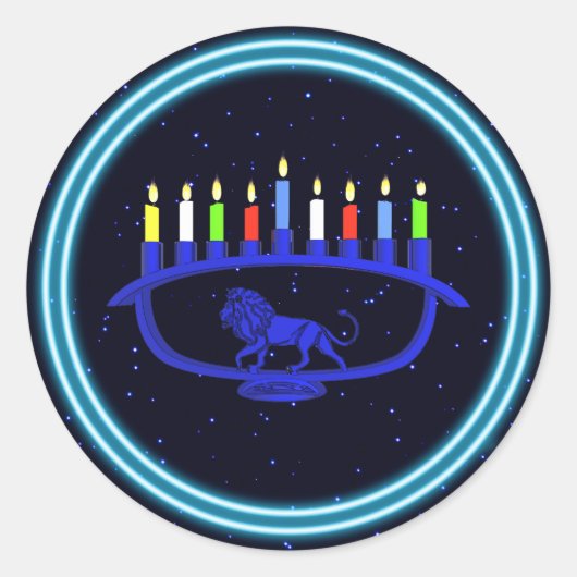 Blue Lion Menorah Ronde Sticker (Voorkant)