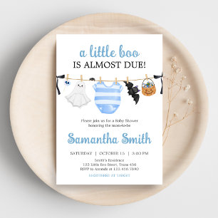 Blue Little Boo Baby shower Kaart
