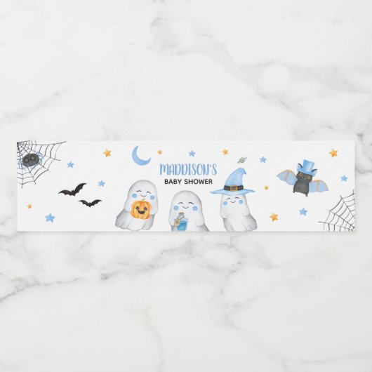 Blue Little Boo Ghost Baby shower Waterfles Etiket (Enkel label)