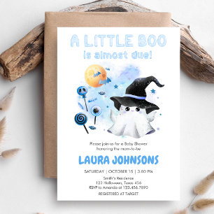Blue Little Boo Ghost Witch Baby shower Kaart