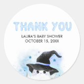 Blue Little Boo Ghost Witch Baby Shower Ronde Sticker (Voorkant)