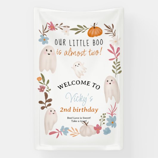 Blue Little Boo Halloween 2e verjaardag Welkom Spandoek (Verticaal)