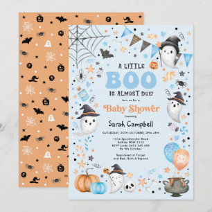 Blue Little Boo Halloween Ghost Boy Baby shower Kaart