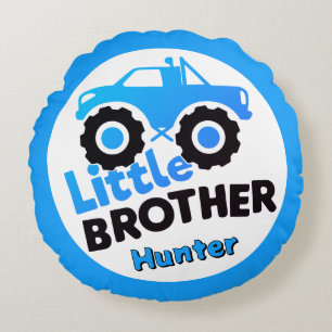 Blue Little Brother Monster Truck Custom Name Rond Kussen