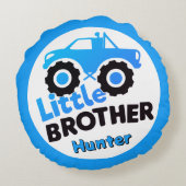 Blue Little Brother Monster Truck Custom Name Rond Kussen (Achterkant)