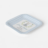 Blue Little Bunny Boy Gingham Boho Baby shower Papieren Bordje (Gebogen)