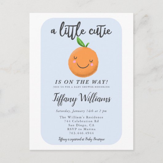 Blue Little Cutie Baby shower Uitnodiging Briefkaart (Voorkant)