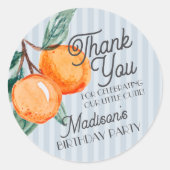 Blue Little Cutie Citrus Verjaardagsfeestje Ronde Sticker (Voorkant)