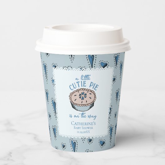 Blue Little Cutie Pie Autumn Baby Boy Shower Papieren Bekers (Achterkant)