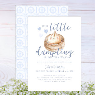 Blue Little Dumpling Waterverf Baby shower Invita Kaart