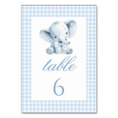 Blue Little Elephant Bow Baby shower Tafelnummers (Voorkant)