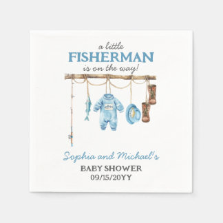 Blue Little Fisherman Baby Shower Servet