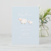 Blue Little Lamb Baby shower Invitation Kaart (Staand voorkant)