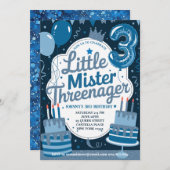 Blue Little Mr. Threenager Invitation pour garçon (Devant / Derrière)