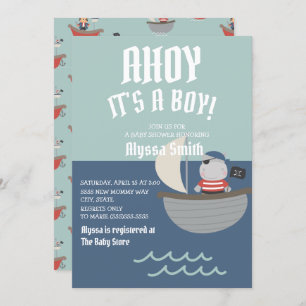 Blue Little Pirate Baby Boy Baby shower Kaart