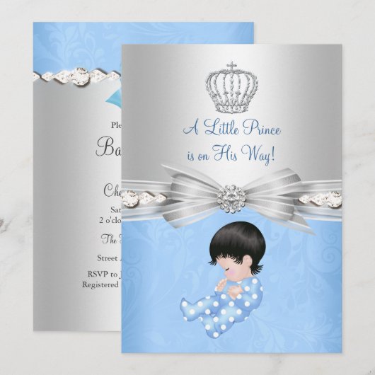 Blue Little Prince Baby shower Invitation Kaart (Voorkant / Achterkant)
