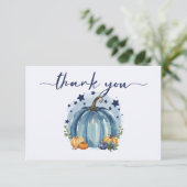 Blue Little Pumpkin Boy Baby shower Bedankt (Staand voorkant)