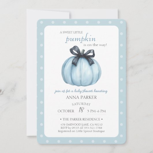 Blue Little Pumpkin Polka Dots Baby shower Kaart (Voorkant)