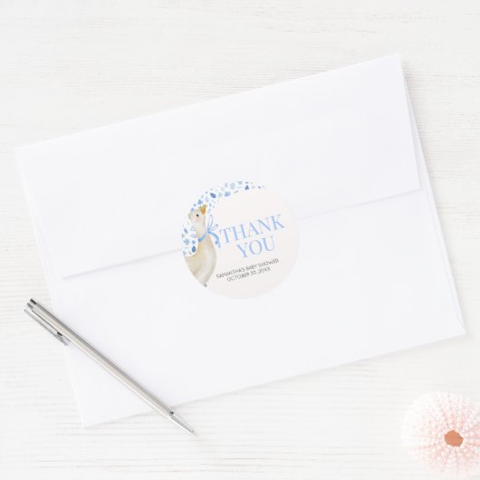 Blue Little Silly Goose Baby Shower Ronde Sticker (Envelop)