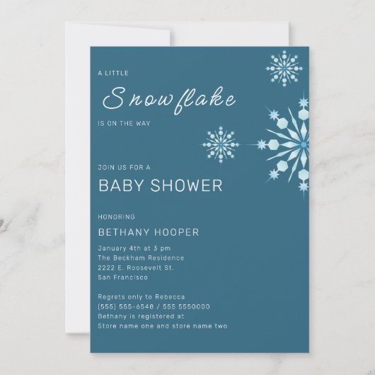 Blue Little Snowflake on the Way Boy Baby shower Kaart (Voorkant)