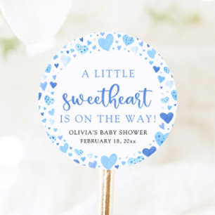 Blue Little Sweetheart Valentijnsdag Baby shower Ronde Sticker