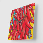 Blue Lizard Red Chili Pepper Clock Southwest Vierkante Klok (Hoek)