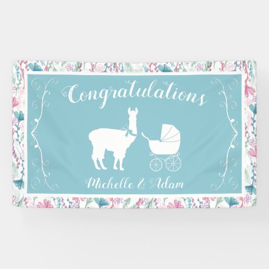 Blue Llama Boy Baby shower Spandoek (Horizontaal)