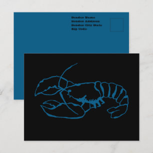 Blue Lobster Zee Animal Eenvoudige Outline Tekenin Briefkaart