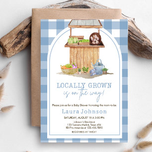 Blue Local Grown Farmers Market Baby shower Kaart