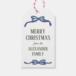 Blue Looping Bows Kerstvakantie Cadeaulabel