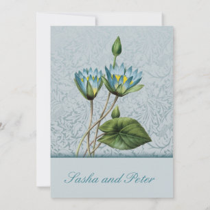 Blue Lotus Floral Wedding Invitation Kaart