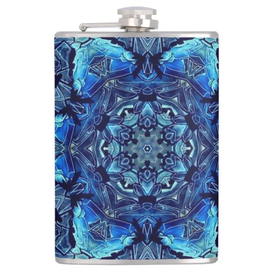 Blue Lotus Mirror Mandala Art - Flask Heupfles (Voorkant)