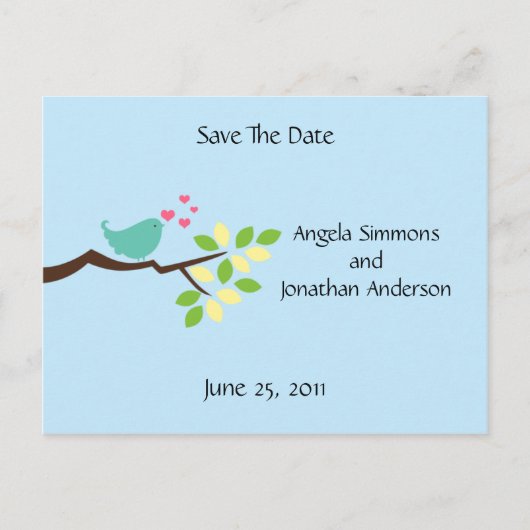 Blue Love Bird - Red de datum Aankondigingskaart (Voorkant)