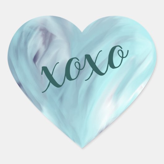 Blue Love Heart Xoxo Waterverf Hart Sticker (Voorkant)