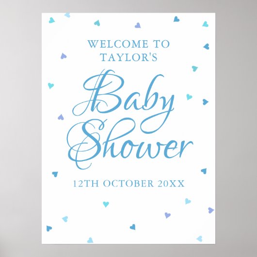 Blue Love Hearts Baby shower Affiche de bienvenue (Devant)