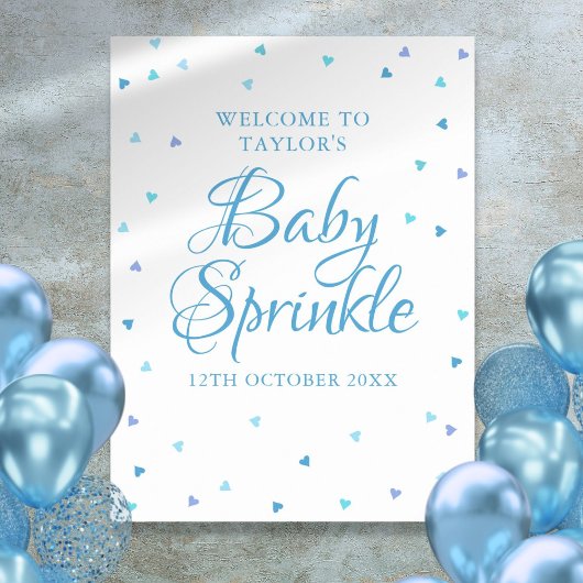 Blue Love Hearts Baby Sprinkl Affiche de bienvenue