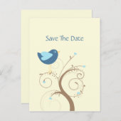 Blue Lovebird en Hearts redden de datum Aankondigingskaart (Voorkant / Achterkant)