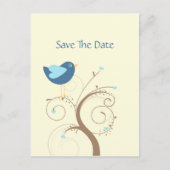 Blue Lovebird en Hearts redden de datum Aankondigingskaart (Voorkant)