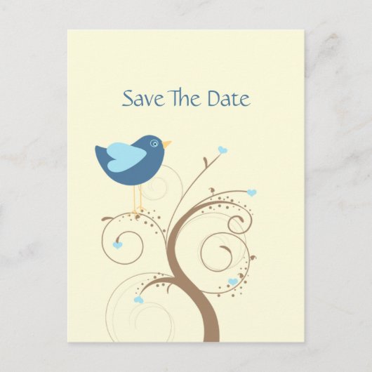 Blue Lovebird en Hearts redden de datum Aankondigingskaart (Voorkant)
