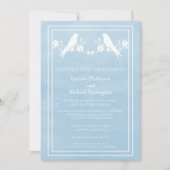Blue Lovebird Floral Faire-part de mariage (Devant)