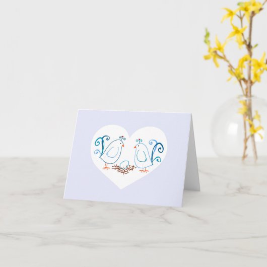 Blue Lovebirds en Nest Note Kaart (Gele Bloem)