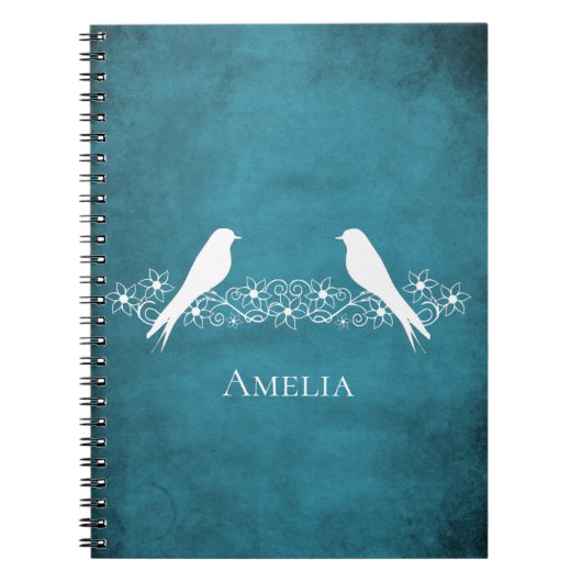 Blue Lovebirds Floral Vine Carnet (Devant)