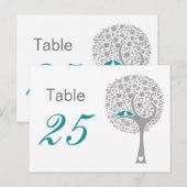 Blue Lovebirds Whimsical Mariages numéros de table (Devant / Derrière)