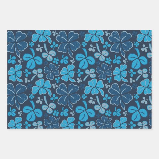Blue Lucky Shamrocks Clover St. Patrick's Day Inpakpapier Vel (Voorkant 3)